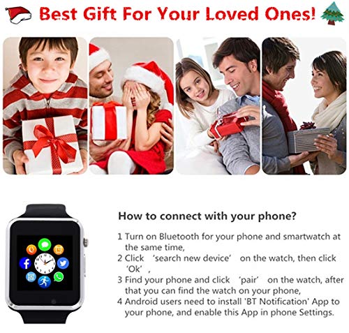 Amazqi Smart Watch, Smartwatch Phone with Camera TF Card Pedometer SIM Card Slot Music Player Compatible for IOS IPhone (Partial Functions) and Android Phone Samsung HUAWEI LG Sony for Men Women Teens