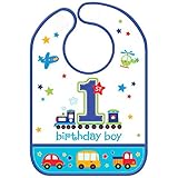All Aboard! Birthday Party Vinyl Baby Bib, Multi Colored, Vinyl, 13