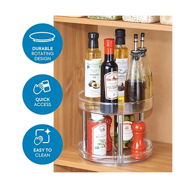 iDesign-Rack-with-2-Tiers-Small-Plastic-Cupboard-Storage-Condiments-Rotating-Spice-Jars-Holder-for-Kitchen-and-Pantry-Clear-23-cm iDesign 2 Tier Lazy Susan Turntable Organiser, Small Rotating Spice Rack for Food Storage, made of BPA-free plastic…