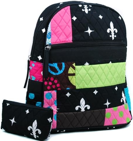 Dasein Women's Patchwork Quilted Backpack w/ Convertible Shoulder Straps -Black/White
