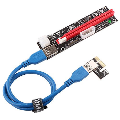Ubit Multi-Interface PCI-E Riser with Led Notice Function Express Cable 1X to 16X Graphics Extension Ethereum ETH Mining Powered Riser Adapter Card+60cm USB 3.0 Cable