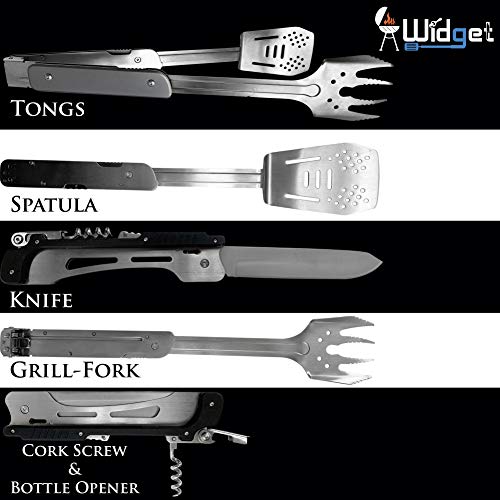 W4W BBQ Camping Utensils Travel Set - 6 in 1 Camping Cooking Gear - Portable Barbecue cookware Includes Knife, Tongs, Spatula, Grill Fork, Bottle Opener, Corkscrew - Thumbnail 4
