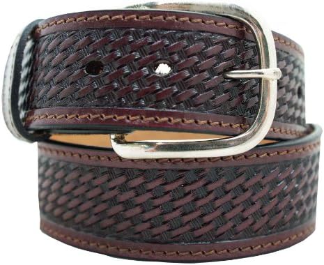 Men's Casual Belt 1 1/2" Basketweave embossing w/ decorative stitching. Cherry Wood, Size 60