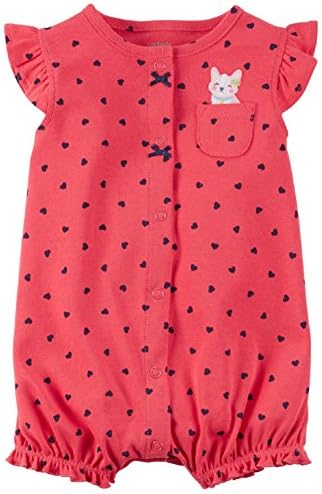 Carters Baby Girls 1-piece Print Snap-Up Cotton Romper (18 Months, Red Hearts)