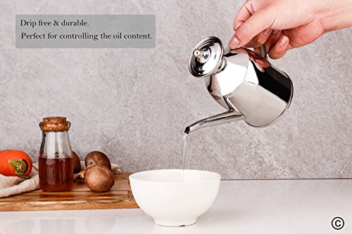Stainless Steel Olive Oil Can Dispenser Pot Drizzler Canister Deluxe Silver Color 0.5 Quart (500 ml) Kitchen Tools Food Jar Cruets Utensil Storage - Thumbnail 3
