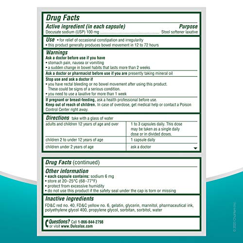 Dulcolax Stool Softener Laxative Liquid Gel Capsules (50ct) Gentle