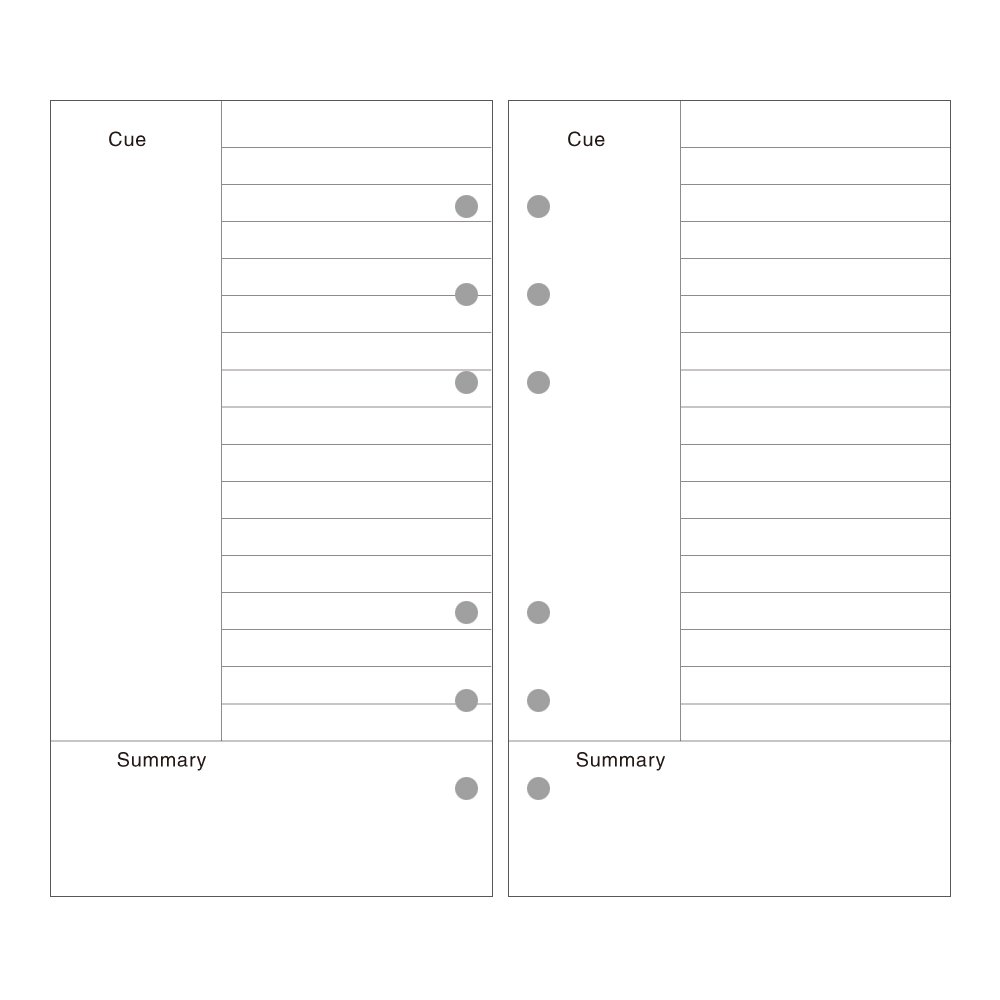 EvZ A6 Refill Cornell Paper, 6 Holes Ring Binder Filler for 7 Inches Refillable Journal Notebook Diary Organizer Planner Inserts, 80 Sheets / 160 Pages