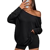 Trendy Queen Womens Off The Shoulder Tops Oversized Tshirts Long Sleeve 2026 Casual Basic Tees