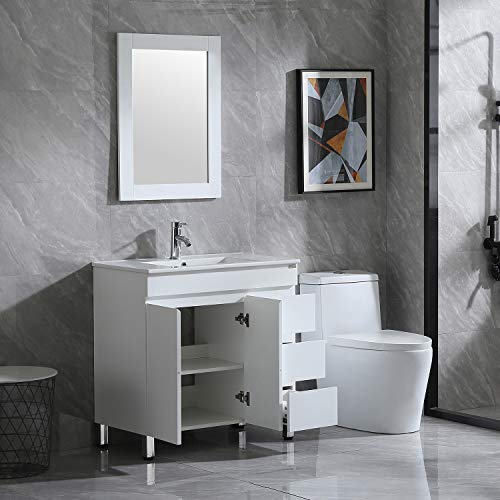 Wonline 32" Bathroom Vanity and Sink Combo Cabinet Undermount Ceramic Vessel Sink Chorme Faucet Drain with Mirror Vanities Set