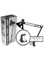 Lighting: Swing Arm Lamp by HHP / Light for Desk Drafting Table Architect Artist Home Office Studio / Included Black Metal Clamp - HHP