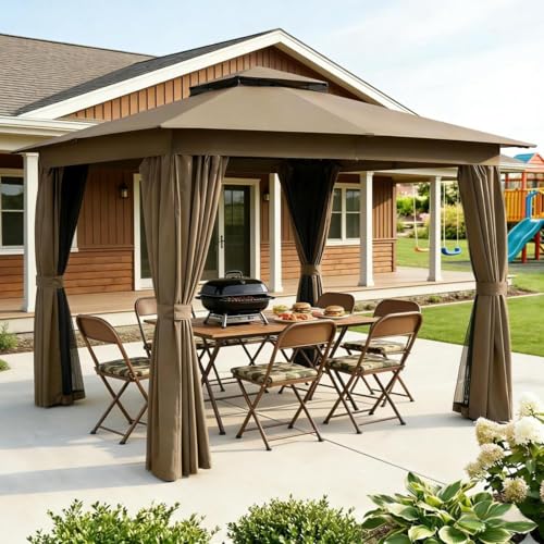 Hassyee Soft Top Gazebo with Privacy Curtains & Netting | 10x10ft All-Weather Outdoor Shelter image 10