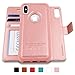 AMOVO Case for iPhone Xs/iPhone X (5.8’’) [2 in 1] iPhone Xs Wallet Case [Detachable Folio] [Vegan Leather] [Wrist Strap] iPhone X Flip Case (X/XS (5.8'') Rosegold)