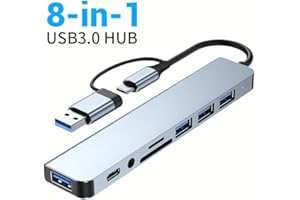 8-in-1 USB C Hub with Card Reader, Ethernet, SD/TF Card Slots, USB 3.0, SD Card Slot, USB Charging Port, for MacBook, for iPa
