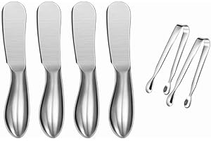 sweetfamily Spreader Knife Set,6-Piece Cheese and Butter Spreader Knives,Mini Serving Tongs,Stainless Steel Multipurpose Butter Knives