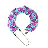 Stethoscope Covers Handmade Variety Patterns Colors 100% Cotton Scrunchie (Blue Pink Damask)