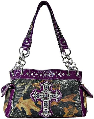 PURPLE RHINESTONE MOSSY CAMO LOOK CROSS SHOULDER HANDBAG COUNTRY FASHION PURSE