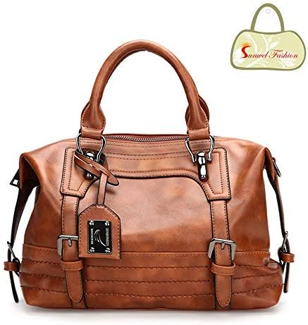 Sunwel Fashion Vintage Women Tote Bags PU Leather Handbags Top Handle Purse Crossbody Shoulder Bag (brown)