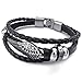 KONOV Mens Womens Genuine Leather Bracelet, Angel Wing Braided Cuff Bangle, Black Silver
