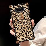 BABEMALL Compatible for Samsung Galaxy S10 Plus case, Elegant Premium Leopard Square TPU+PU Leather Protective with Shock Absorption Metal Decoration Corner Back Cover Case (Gold)