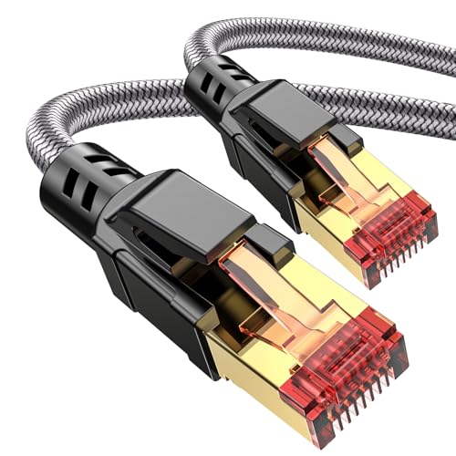 Ltemziiy Cat 8 Lan Kabel 20Meter,40Gbps Hochgeschwindigkeits Gigabit 2000MHz Geflochtener Netzwerkkabel Ethernet Kabel,S/FTP Patchkabel mit RJ45 vergoldeter Ste