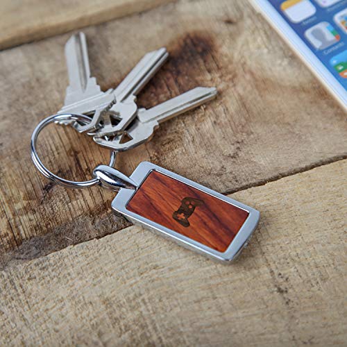 Video Game Controller Rosewood Keychain with Laser Engraved Design - Wood Keychain for Men and Women - Engraved Keyring Gift