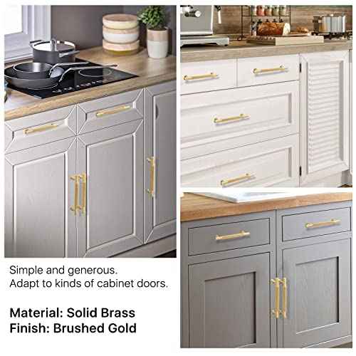 SNBTLA Brass Drawer Cabinet Pulls, Brushed Gold Handles Hardware for Dresser Kitchen Bedroom Bathroom  (2 Pack, 5 inch(128mm) Hole Centers)