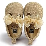 Voberry Toddler Baby Girls Boy's Sneaker Moccasins Anti-slip Soft Sole Bow Shoes (6~12Month, Gold)