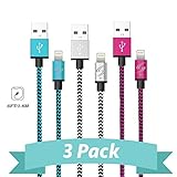 StyleTech Inc. Aluminum Nylon Braided Series 6 Feet 8 Pin Lightning Syncing/Charging Data Cable for iPhone 6s/6/5/5s/SE/Plus iPad Mini/Air/Pro (3.) Blue - White - Pink)
