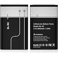 2 Pcs BL-5C Battery, 3.7V 2000mAh Rechargeable BL-5C Battery for Nokia, Household Radio