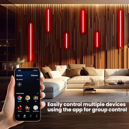 SHUNLEE 6 Pcs RGB Black Smart Acoustic Wall Panel Lights, WiFi Recessed Wall panel LED Lighting Strip Kit Compatible with Alexa / 2.4G Remote, Self-Adhesive for Shelf, Wood Slat (40*2+60*2+90*2 cm)