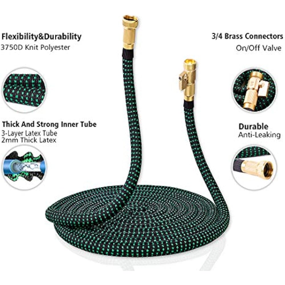 100 Ft Expandable Garden Hose, Leakproof Lightweight Water Solid Brass