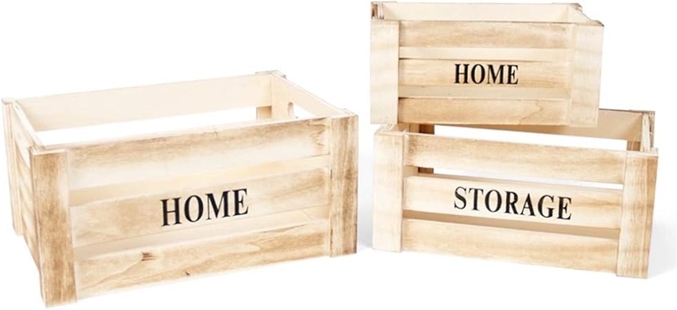 Gerimport Set de 3 Cajas de Madera Home Medidas 32x22x15 cm: Amazon.es: Hogar