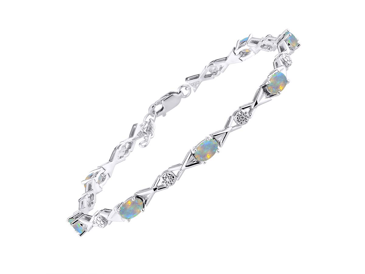 Rylos Spectacular Tennis Bracelet Set With Opal & Diamonds - October Birthstone*