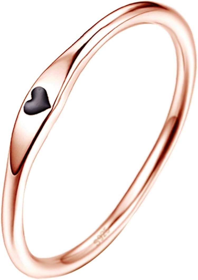 AVECON925 Sterling Silver Simple Carve Heart Wedding Band Stackable Promise Ring for Her Size 5-10