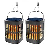 Bebrant Solar Lanterns Solar Powered and USB Charging Flickering Flames Solar Lights Outdoor Hanging Lanterns Waterproof Landscape Decoration Lighting Dusk to Dawn Auto On/Off for Halloween(2 Pack)