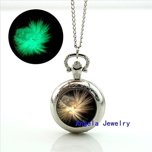 Pretty Lee Fashion Supernova Fractal Glowing Pocket Watch Necklace Space Jewelry Glass Glowing Pocket Watch