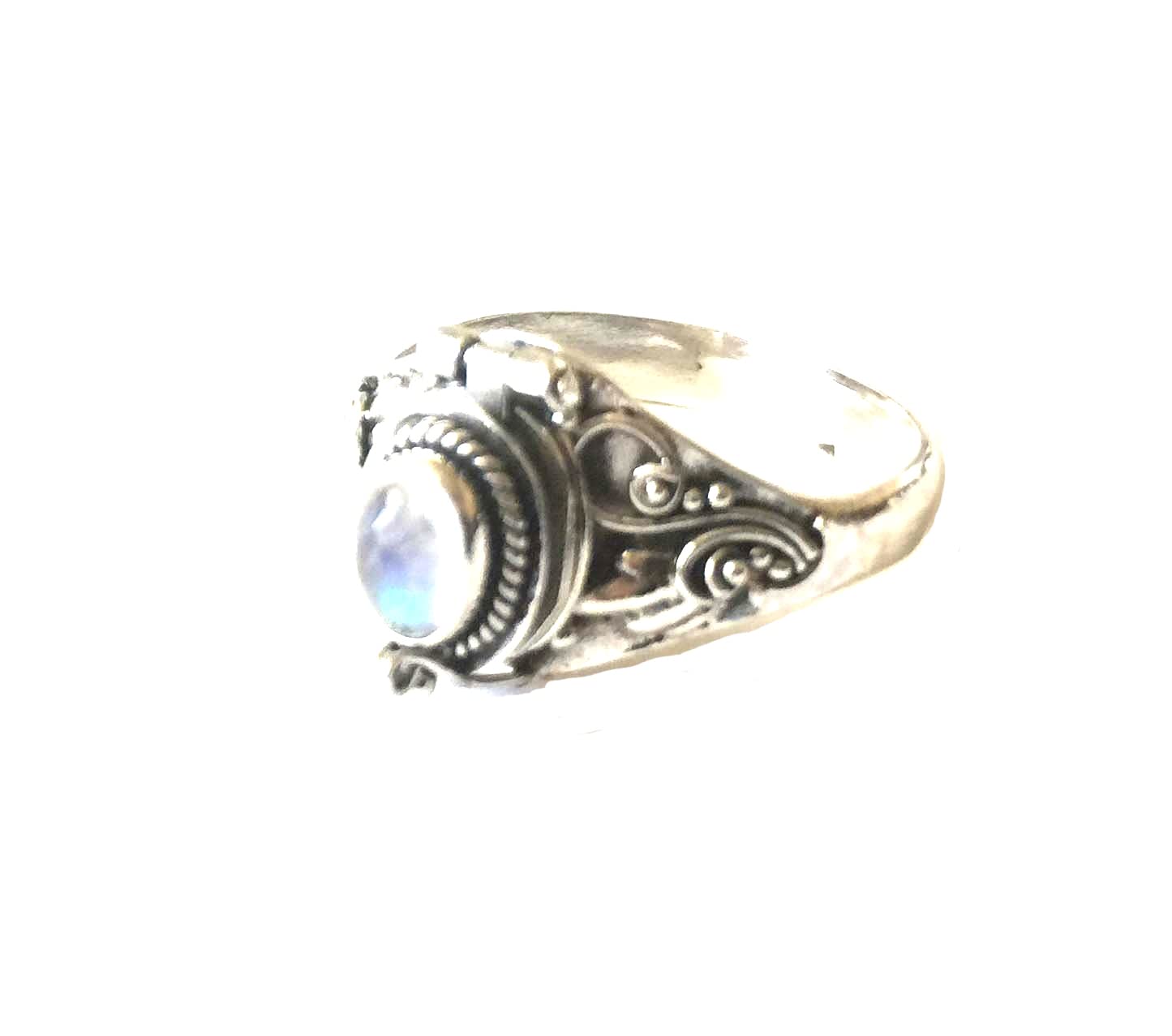 Poison Ring Bali Sterling Silver Locket Ring rainbow Moonstone AR04