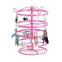 Glitterymall 4 Tier Metal Rotating 168 Holes Jewelry Earring Accessories Holder Organizer Display Stand Ring Rack Towers (Hot Pink Color)