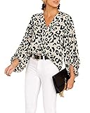 Angerella Womens Cute Tops Long Sleeve Loose Casual Shirt Workout V Neck Blouses Leopard,S