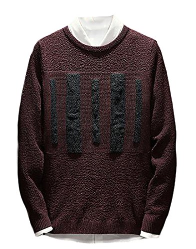 GloryA Mens Slim-Fit Long Sleeve Striped Knit Round Neck Pullover Sweater Coffee XL