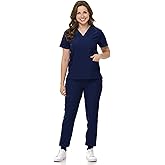 Scrubs Set for Women Nurse Uniform V-Neck Top and Drawstring Jogger Pants with Multi Pocket Nurse Workwear