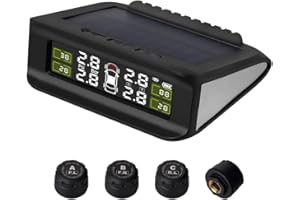NPKRRSK Tire Pressure Monitoring System Wireless Solar TPMS with 4 Sensors for Car RV SUV MPV,5 Alarm Modes, Auto Sleep Mode,Real-time Monitoring Pressure and Temperature(0-99 PSI)