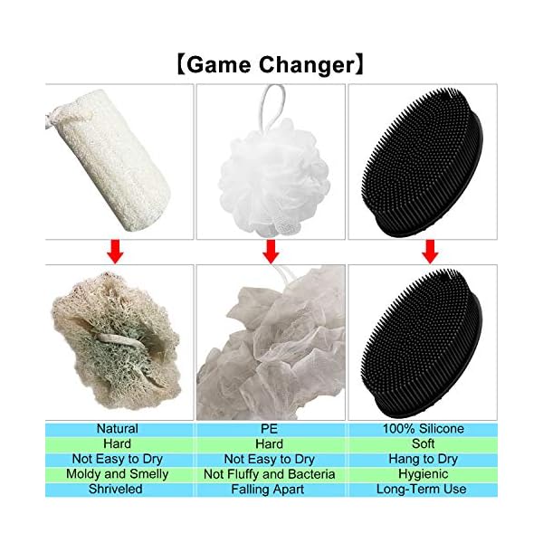 FReatech-Body-Exfoliating-Scrub-Shower-Brush-2-sided-Silicone-Bristles-for-Wet-Dry-Brushing-Gentle-Massage-and-Fine-Cleansing-Care-for-All-Skin-Types-Softer-Durable-Than-Loofah-Black FReatech Body Exfoliating Scrub Shower Brush, 2-sided Silicone Bristles for Wet & Dry Brushing, Gentle Massage and Fine…