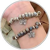 TUCEWP 2Pcs Boho Bracelets for Women Vintage Ceramic Bead Bracelet with Butterfly Charm Braided Adjustable Rope Bracelet Light Blue & Light Green Beaded Stackable Bracelets Unique Gift for Friends
