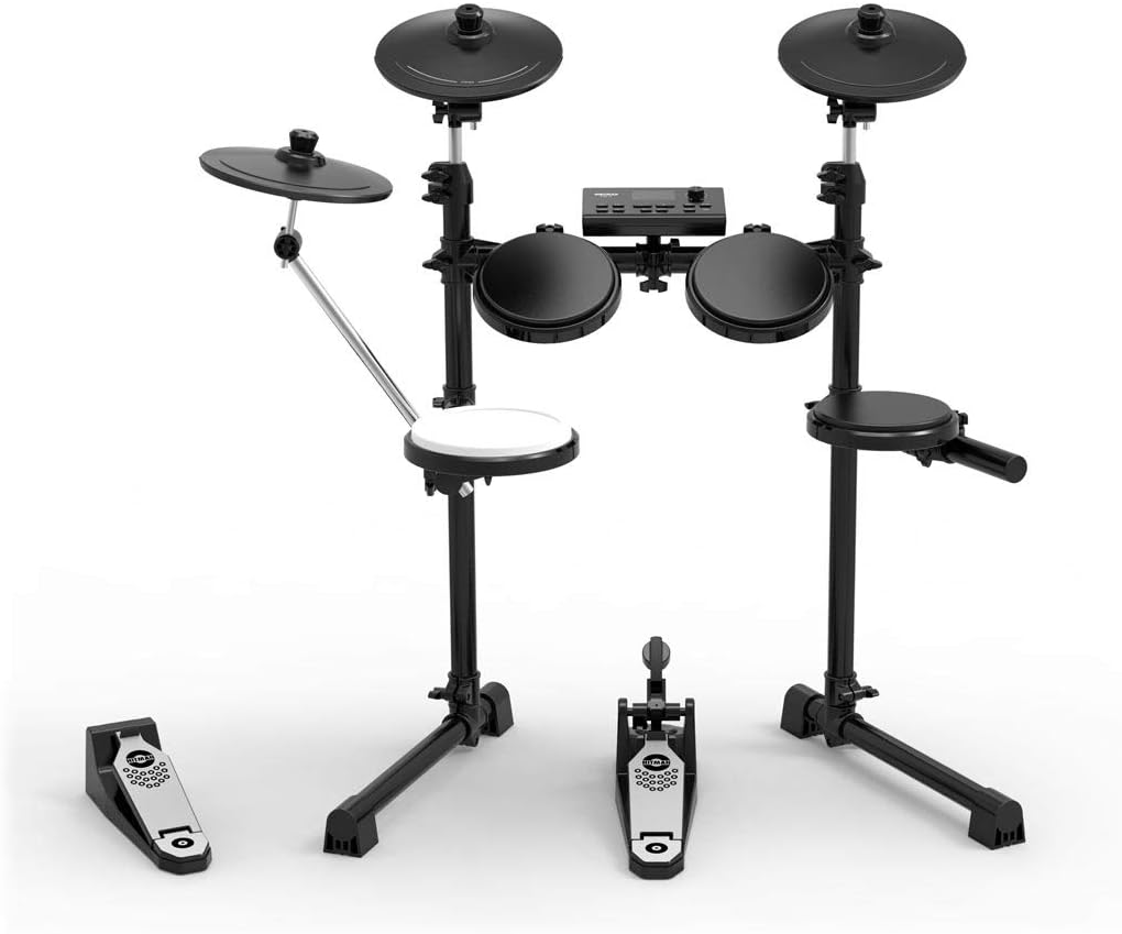 Hitman Drums HD-4 Kit | Eight Piece Electronic Drum Kit With Super-Solid Aluminum Rack, 349 Sounds, 30 Customizable Kits, Connection Cables, Drum Sticks, Stereo Headphones,Drum Key & Drum app included