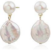 Handmade Freshwater Cultured Baroque Pearl Dangling Drop Earrings for Women, 14K Gold Plated