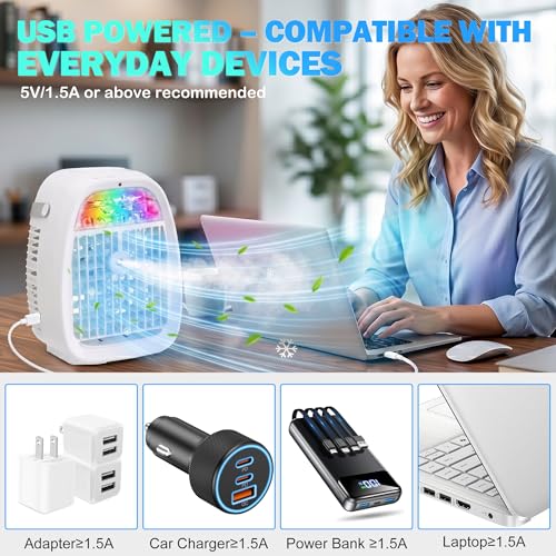 Portable Air Conditioner, 1100ML Mini Air Cooler with Remote Control, 4-in-1 Portable Air Cooler Fan, 3 Speeds, 2 Mist Modes, 1-4H Timer, 7 Colour LED, USB Cooling Fan for Bedroom Office Car Camping