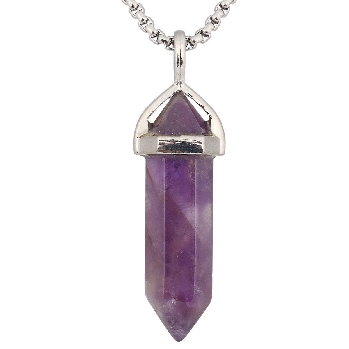 KYEYGWO Pack of 2 Crystal Points Stone Pendants Necklace for Women and Men, Amethyst Stone Pendants with Chain 19"
