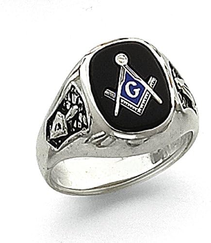 Men's 14K White Gold Black Onyx Masonic Ring