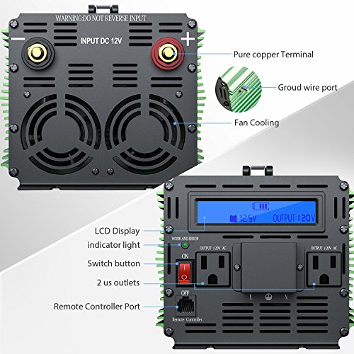 EDECOA 3000W Power Inverter Modified Sine Wave DC 12V to AC 110V Converter with Remote Controller 2 US Socket and 1 Hardwire Terminal